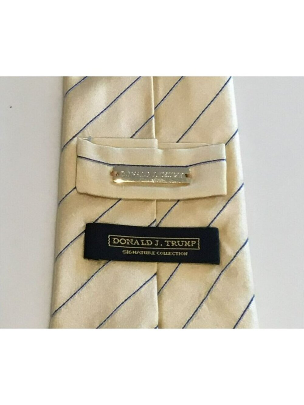 Donald J Trump 100% Silk Blue Yellow Neck Tie Signature Collection Gold Bar Logo